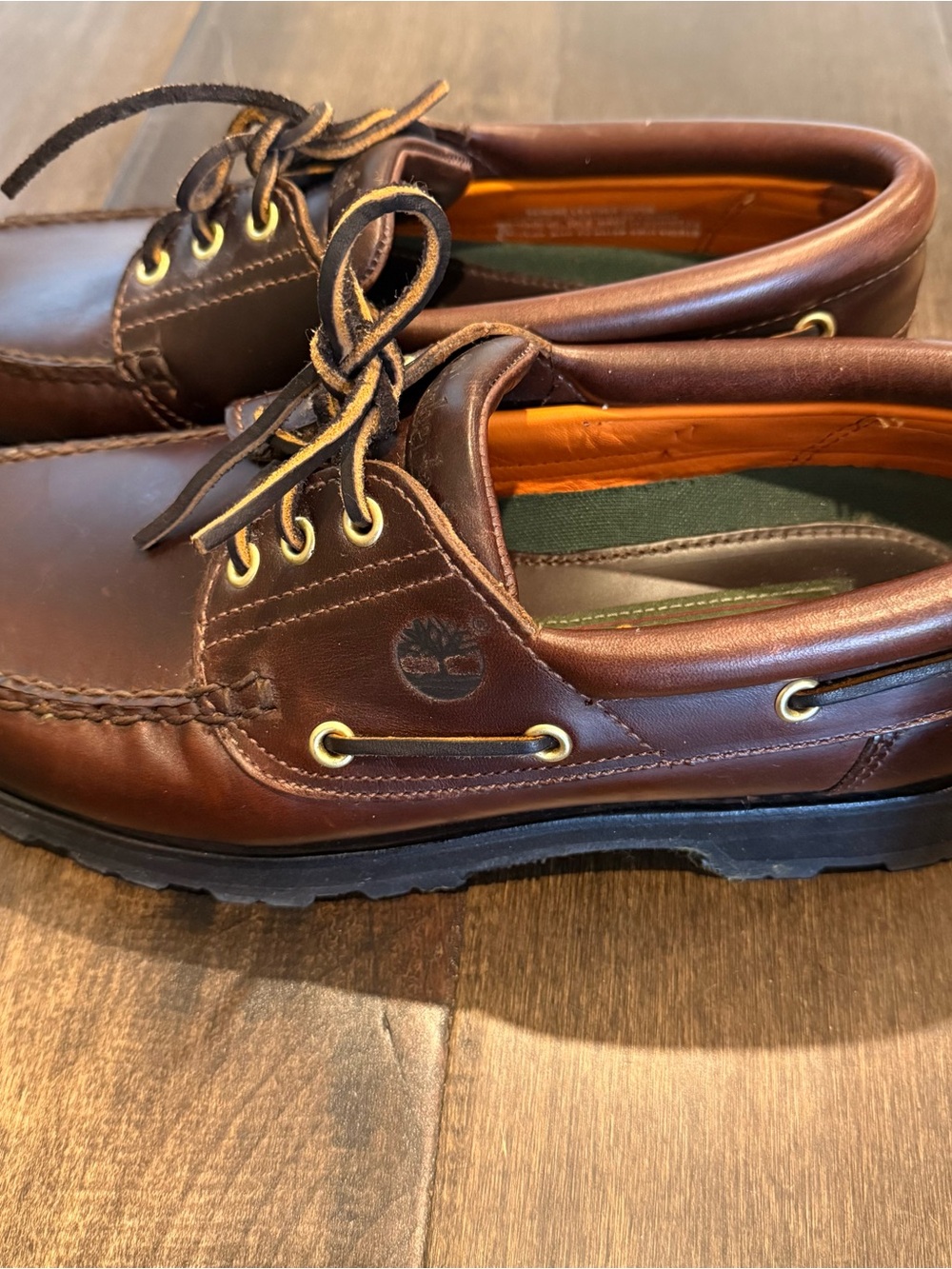 Timberland Men's Dark Brown Leather Boat Shoes with Black Sole